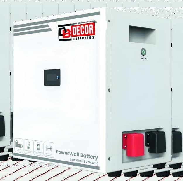 DÉCOR PowerWall wall-mounted lithium battery, 24V 100Ah, 2.5 kWh, white enclosure with status display